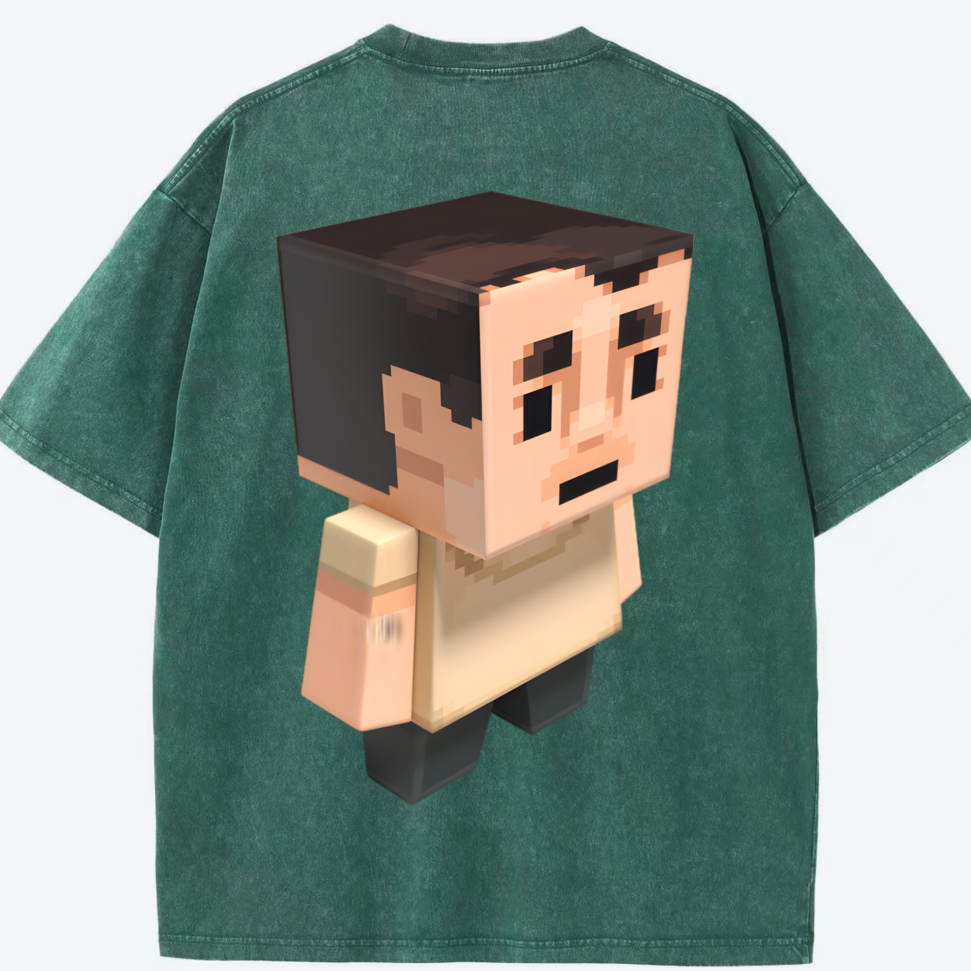 （画像用） マインクラフト ブロックの世界 Minecraft MC Block world 綿100% ヴィンテージ風 半袖Tシャツ（背面プリント）
